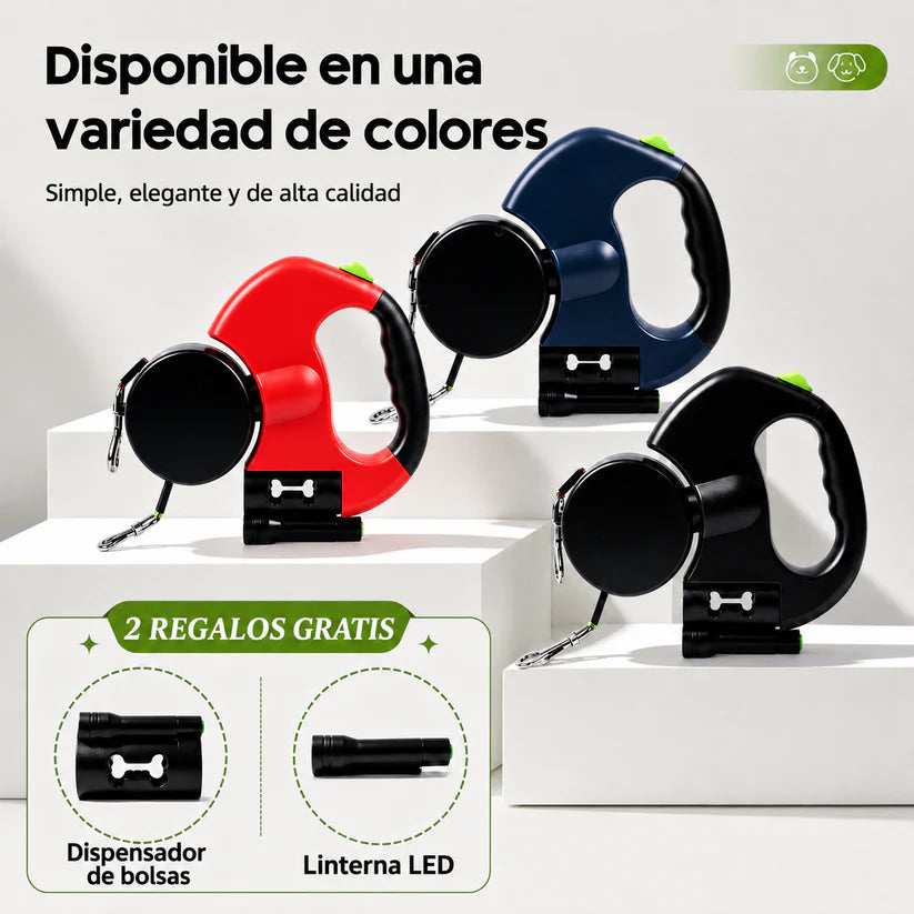 Reflective retractable dog leash (dual) with a 360-degree swivel system.